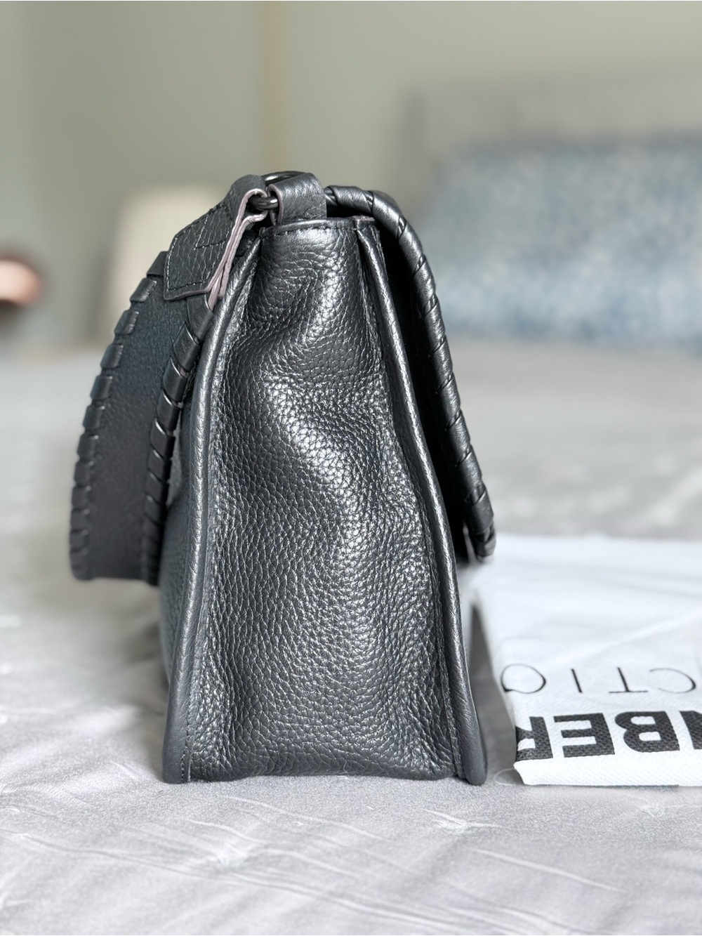 Aimee Kestenberg All For Love Black Pebbled Leather Shoulder Bag Whip Stitch - Picture 10 of 10